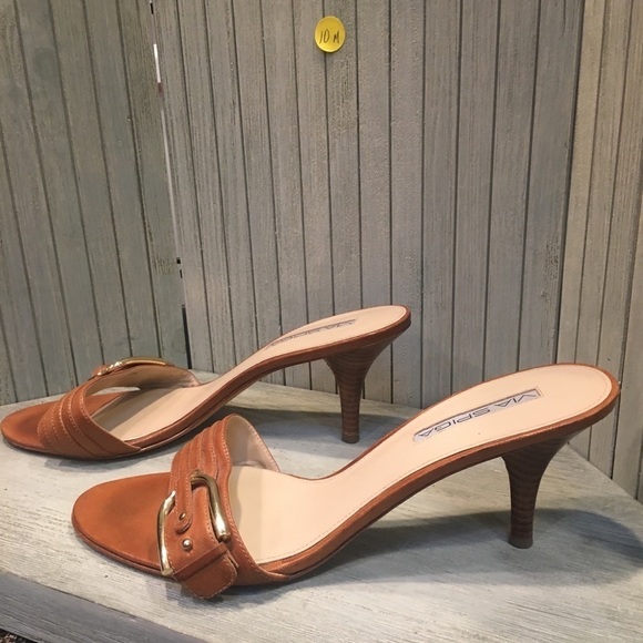 Via Spiga Brown Leather Heeled Slide Size 10M - Picture 3 of 6
